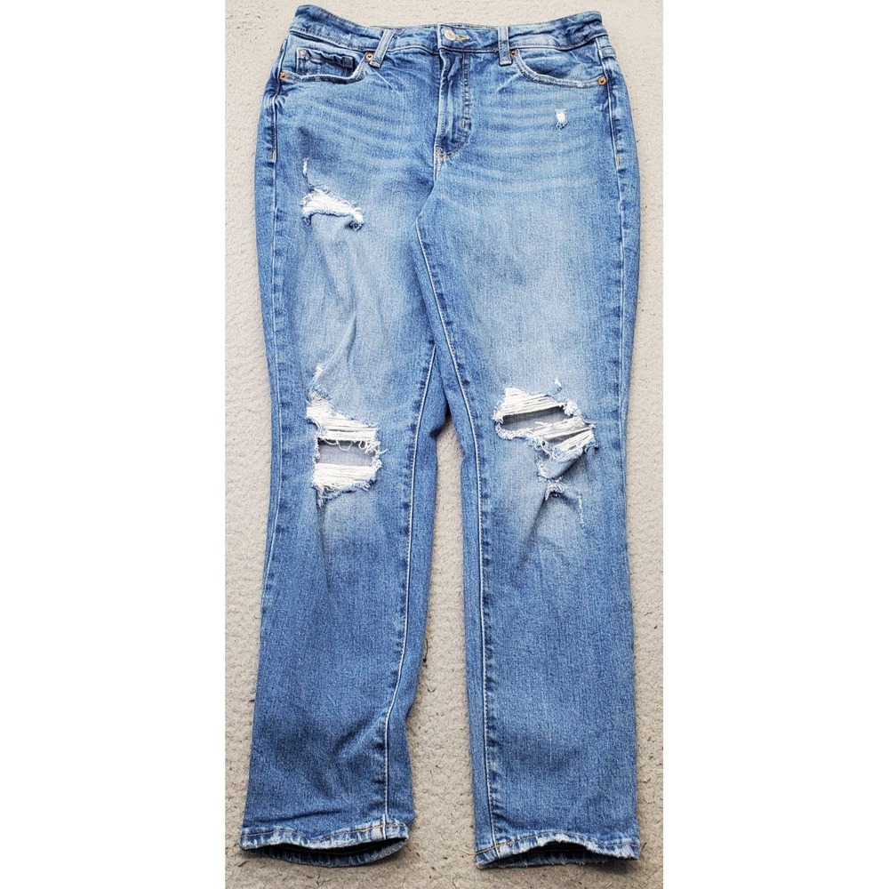 Old Navy Straight Jeans Womens 6 Blue Denim Ripped High-Rise Secret-Slim Pockets